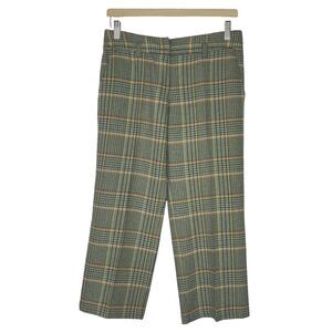 Sisley Womens 42 Small Green Plaid 25 % Wool Blend Cropped Pants Boho Retro Chic